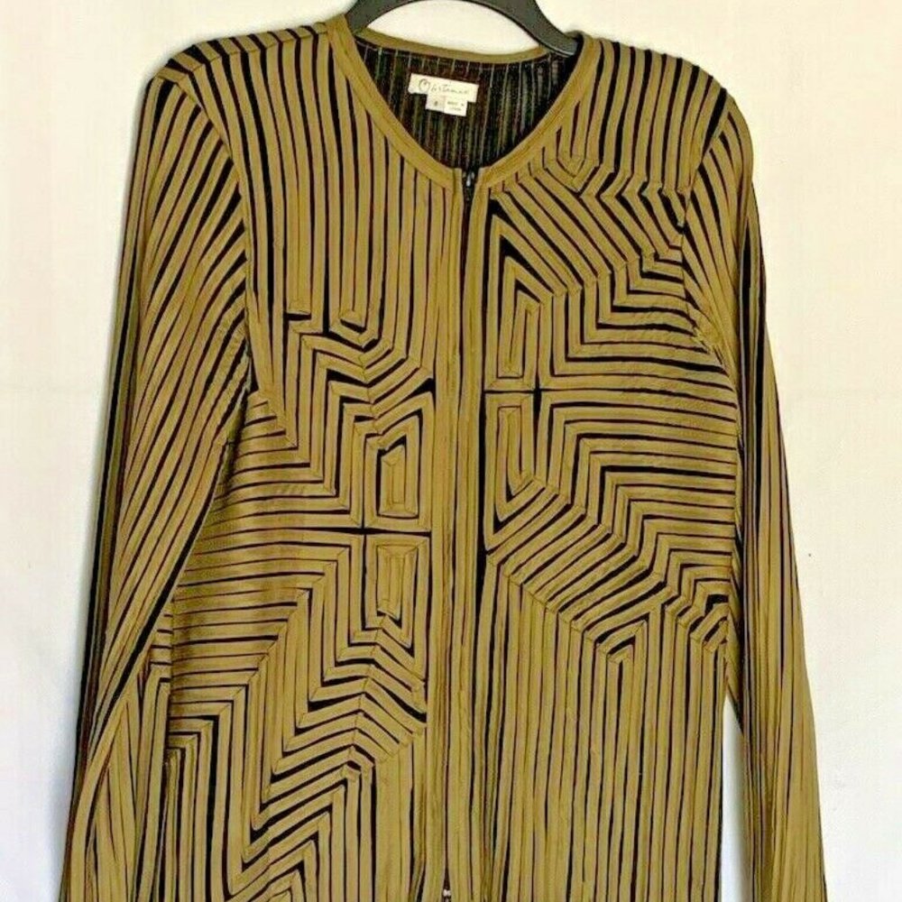 Obstinee Women's Full Dual Zip 100%Silk Ribbon Geometric Stretch Jacket